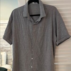 Gray Casual Button Down Shirt Lightweight Short Sleeve